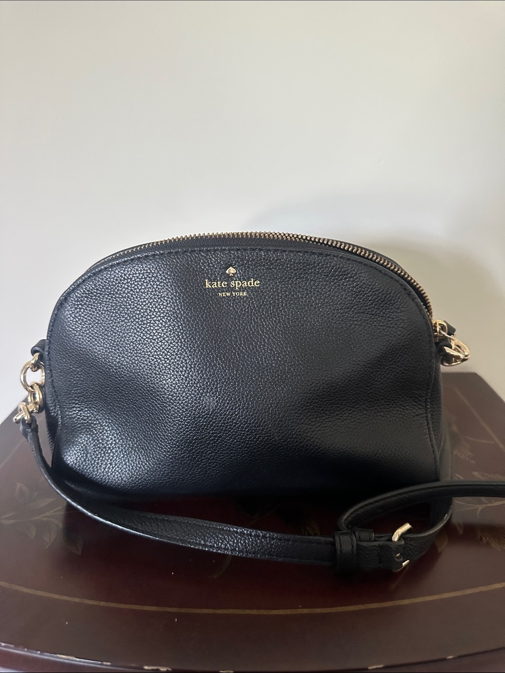kate spade Black Pebbled Leather Crossbody with Gold Hardware